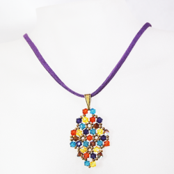 Pendant 65cm - Xochitl Rhombus S-Purple Suedine - Pendant 65cm - Laiton bronze